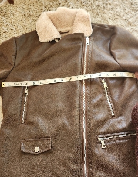 Miss London Faux Leather and Shearling Aviator Jacket Size Medium - Picture 5 of 6